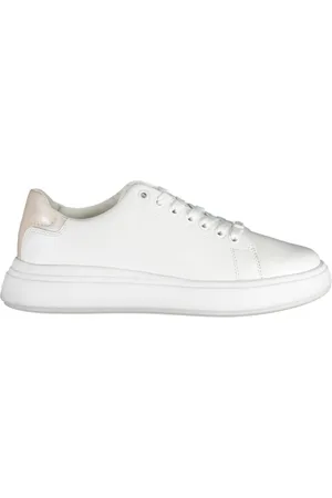 Calvin Klein Sko, Dame, Hvid, 37 EU, Uld, Sporty hvide sneakers med kontrastdetaljer