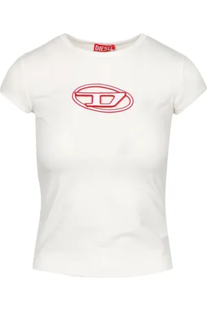 Diesel Top, Dame, Hvid, S, Bomuld, Bomuld Stretch Crew Neck T-shirt