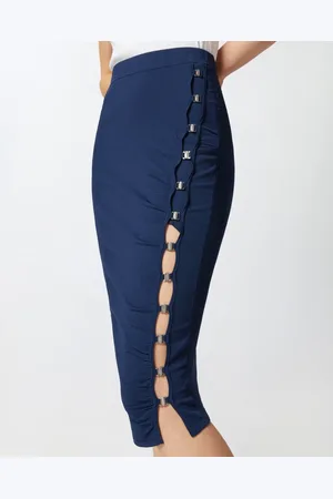 Pinko Nederdel, Dame, Blå, S, Polyester, Ribbet Lang Viskosedag Nederdel