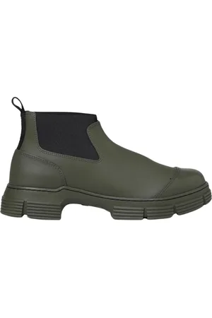 Ganni Sko, Dame, Grøn, 40 EU, Uld, Chunky Sole Ankelstøvler Militærstil