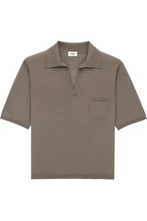 Saint Laurent Top, Herre, Grå, M, Uld, Uld Polo V-Hals Brystlomme Grå