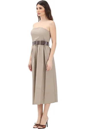 ONLY Kjole, Dame, Brun, XS, Bomuld, Beige Midi Kjole Elegant Kvinde Forår