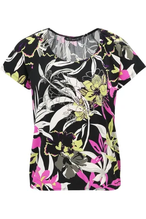 Betty Barclay Bluser & Skjorter, Dame, Flerfarvet, L, Uld, Blomstret printskjorte med glimmersten