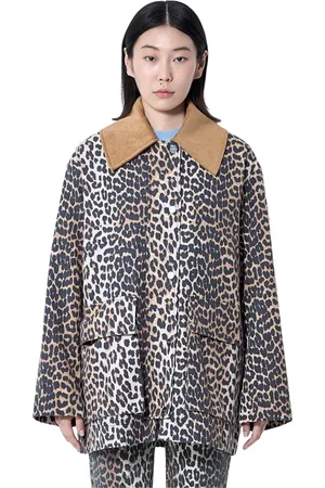 Ganni Jakke, Dame, Brun, 2XS, Bomuld, Leopard Print Canvas Jakke