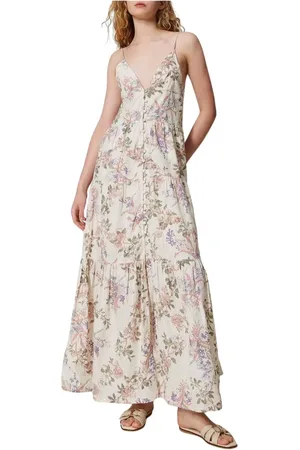 Twin-Set Kjole, Dame, Flerfarvet, S, Chiffon, Lang Blomstret Chiffon Kjole