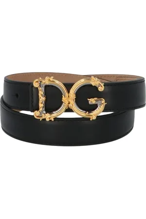 Dolce & Gabbana Tilbehør, Dame, Sort, 85 CM, Læder, Sort læderbælte med DG-spænde