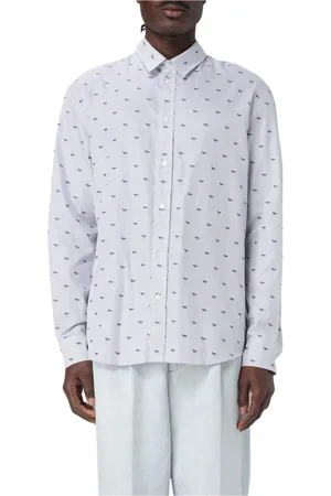 Maison Kitsuné Skjorte, Herre, Blå, L, Uld, Grå Button-Up Skjorte Stilfuld Alsidig