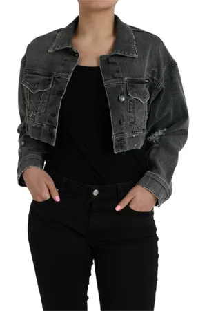 Dolce & Gabbana Jakke, Dame, Grå, XS, Denim, Mørk Grå Cropped Denim Jakke
