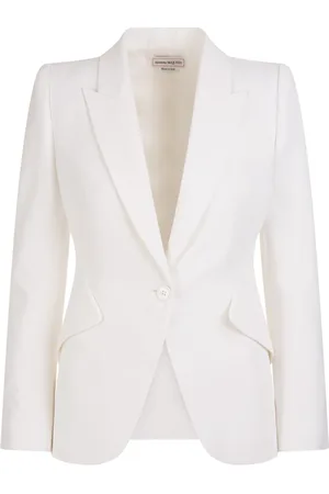 Alexander McQueen Jakke, Dame, Hvid, 2XS, Uld, Hvid Crepe Jakke med Peak Revers
