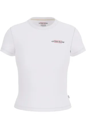 Guess Top, Dame, Hvid, L, Bomuld, Slim Mini America T-Shirt Hvid Bomuld