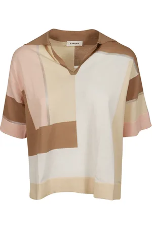 KANGRA CASHMERE Top, Dame, Flerfarvet, S, Bomuld, Beige Bomuldspolo