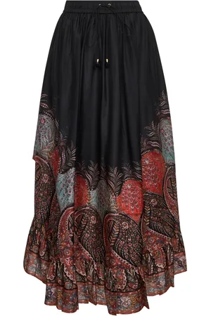 ZIMMERMANN Nederdel, Dame, Sort, L, Silkekjole med Paisley Print