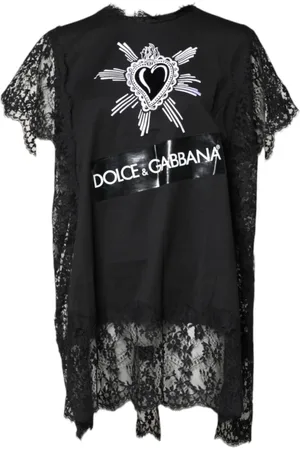 Dolce & Gabbana Top, Dame, Sort, XS, Bomuld, Hellige Hjerte Blonder Crew Neck Top