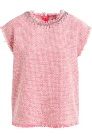 Essentiel Antwerp Strik, Dame, Lyserød, M, Bomuld, Rosa Bomuld Tweed Ærmeløs Top med Rhinestone Pynt