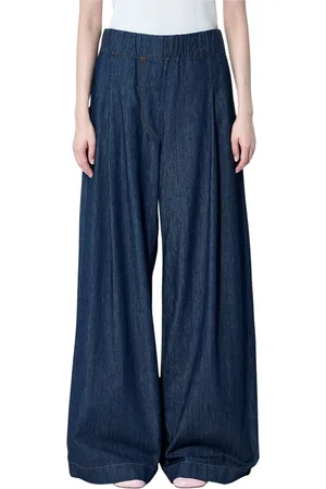 DRIES VAN NOTEN Bukser, Dame, Blå, L, Denim, Bred Ben Denim Bukser