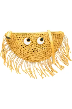 Anya Hindmarch Taske, Dame, Gul, ONE SIZE, Uld, Sennepsgul Frynse Nøglering