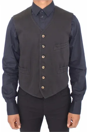 Dolce & Gabbana Jakke, Herre, Sort, XS, Bomuld, Justerbar Stropløs Vest med Logodetaljer