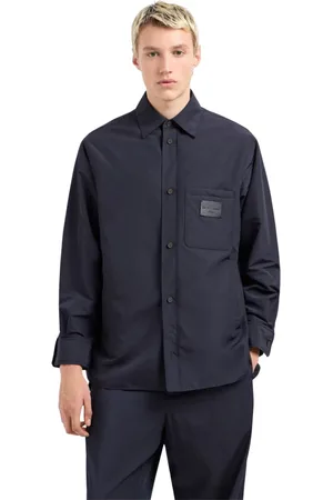 Emporio Armani Jakke, Herre, Blå, XL, Læder, Mørkeblå Jakke med Lommer