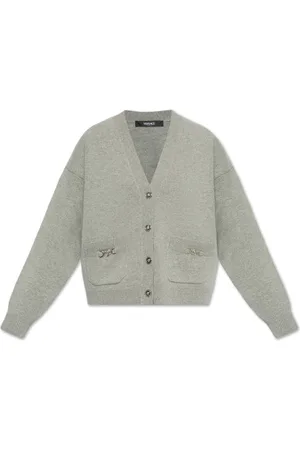 VERSACE Strik, Dame, Grå, XS, Uld, Knapkort cardigan