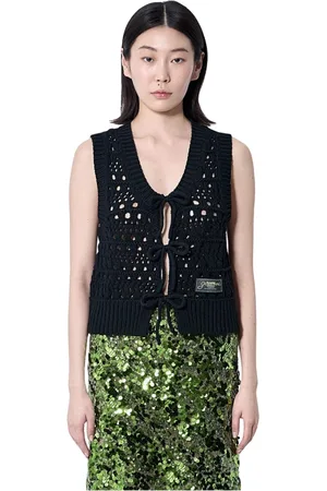 Ganni Jakke, Dame, Sort, L, Bomuld, Strik Logo Patch Vest