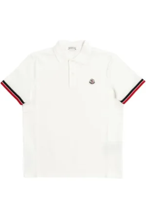Moncler Top, Herre, Hvid, M, Bomuld, Stribet Trim Bomuld Polo Skjorte
