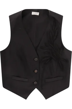 Brunello Cucinelli Jakke, Dame, Sort, S, Bomuld, Herbarium Appliqué Bomuld Poplin Vest