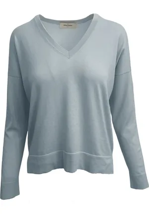 Gran Sasso Strik, Dame, Blå, 3XS, Bomuld, V-Neck Pullover Lyseblå Klassisk Stil