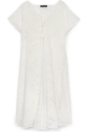Fiorella rubino Kjole, Dame, Hvid, XL, Bomuld, Lang kjole i bomuld med cutwork broderi