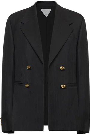 Bottega Veneta Jakke, Dame, Sort, 2XS, Uld, Sort Uldjakke med Guld Detaljer