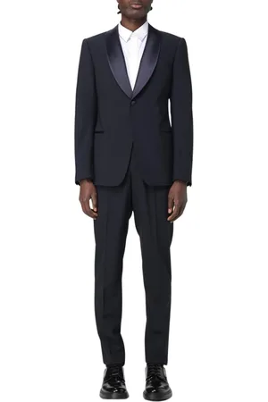 Emporio Armani Jakkesæt, Herre, Blå, 3XL, Uld, Sort Shawl Krave Smokingdragt