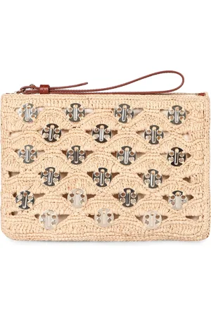 Paco rabanne Taske, Dame, , ONE SIZE, Bomuld, Vævet raffia-pung med metalnitter