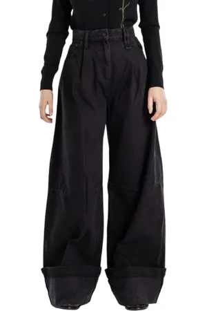 Simone Rocha Jeans, Dame, Sort, M, Bomuld, Bredbenet Juvel Detalje Sort Jeans