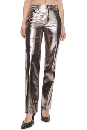 Guess Bukser, Dame, Brun, L, Uld, Logo Lynlås Bukser, Fem Lomme Stil