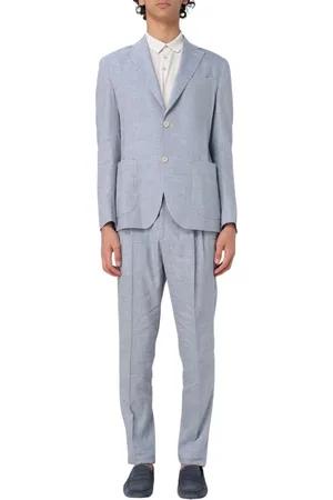 ELEVENTY Jakkesæt, Herre, Blå, 2XL, Linned, Slim Fit Linneddragt Notch Revers