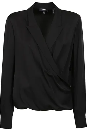 THEORY Bluser & Skjorter, Dame, Sort, S, Sort bluse med lange ærmer og revers