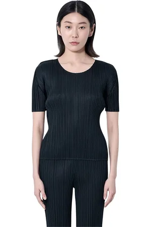 Issey Miyake Top, Dame, Sort, 2XL, Polyester, Plisseret Button-Down Skjorte
