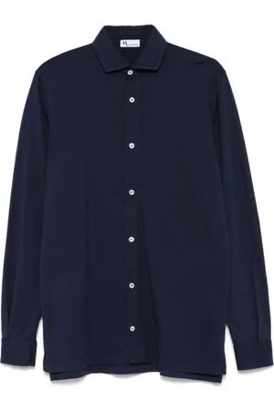 DoppiaA Skjorte, Herre, Blå, L, Navy Button-Up Skjorte Langærmet