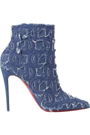 Christian Louboutin Sko, Dame, Blå, 37 1/2 EU, Denim, Blå Denim Logo Højhælede Støvler