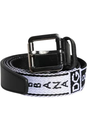 Dolce & Gabbana Tilbehør, Herre, Sort, 110 CM, Læder, Metal Logo Spænde Bælte Sort Hvid
