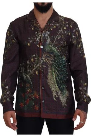 Dolce & Gabbana Skjorte, Herre, Flerfarvet, XS, Satin, Elegant Silke Satin Struds Print Skjorte
