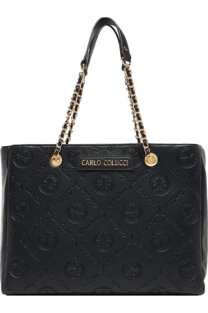 Carlo Colucci Taske, Dame, Sort, ONE SIZE, Uld, Præget Logo Shopper Taske