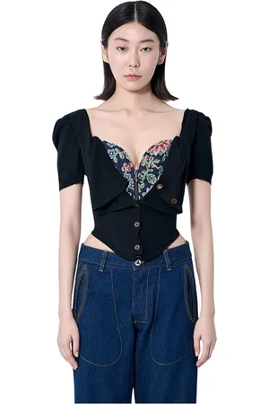Vivienne Westwood Bluser & Skjorter, Dame, Sort, M, Bomuld, Sød Hals Crop Korset Top
