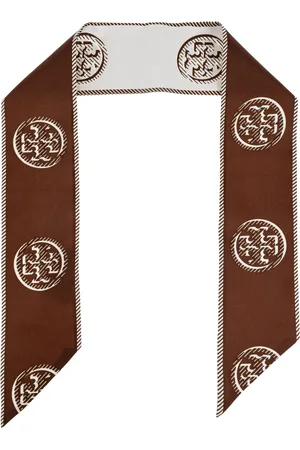 Tory Burch Tilbehør, Dame, Brun, ONE SIZE, Silketørklæde med logo