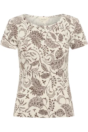 Part Two Top, Dame, Brun, S, Stribet Tee med Paisley Print