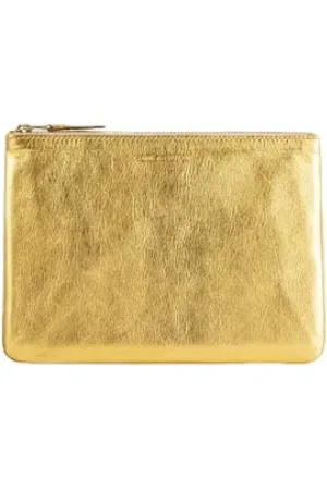 Comme des Garçons Taske, Dame, Gul, ONE SIZE, Uld, Guld Læder Clutch Taske Lynlås Lukning