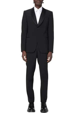 Emporio Armani Jakkesæt, Herre, Sort, L, Uld, Sort Tuxedo Suit Klassisk Stil
