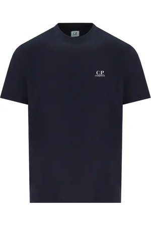 C.P. Company Top, Herre, Blå, M, Bomuld, Mørkeblå Jersey T-shirt med Grafisk Print