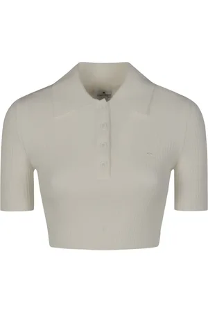 Courrèges Top, Dame, Hvid, S, Polyester, Rib Knit Cropped Polo T-shirts og Polos