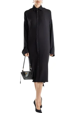 Balenciaga Kjole, Dame, Sort, S, Uld, Sort Snøret Skjortekjole