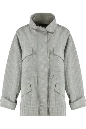 Pinko Jakke, Dame, Grå, XS, Nylon, Nylon Parka med Rhinsten